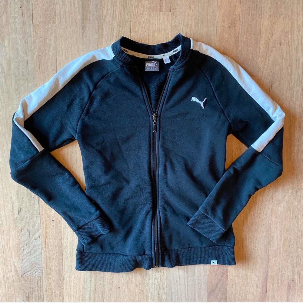 PUMA Black & White Women's Sweatshirt Jacket with Zipper Size Medium